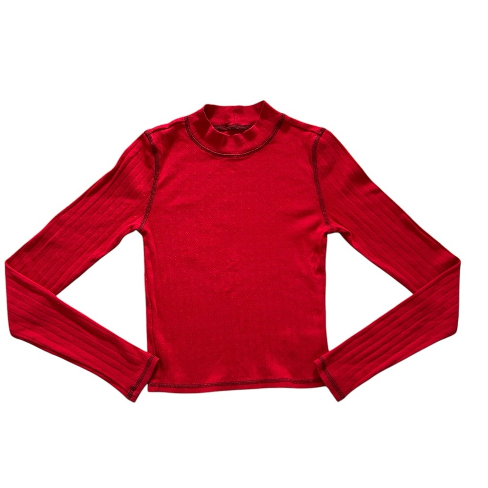Red American Eagle Mock Neck Long Sleeve Crop Shirt